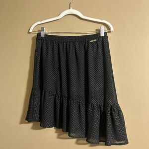 Michael Kors Black Asymmetrical Skirt with Gold Polka Dots